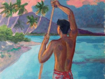 Young Tahitian Man in his pirogue