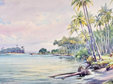 Coconut Palms by the lagoon, Papeari, Tahiti