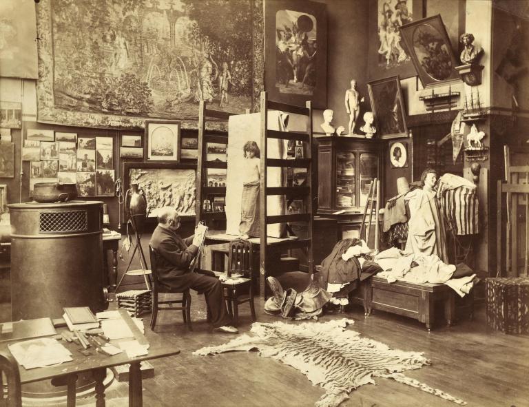 The painter Gustave Boulanger in his sudio, Paris