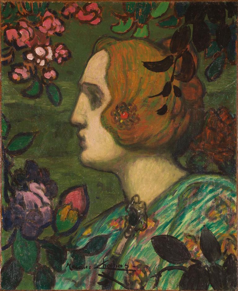 Rêverie, femme aux fleurs