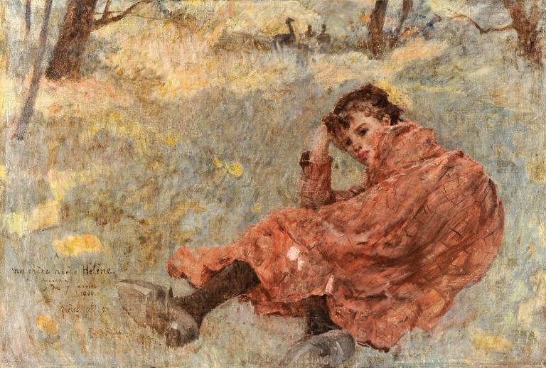 Young girl resting on grass