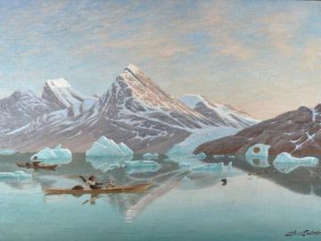 View of a Greenlandic Fjord with Seal Hunters