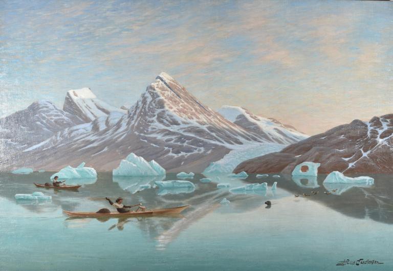 View of a Greenlandic Fjord with Seal Hunters