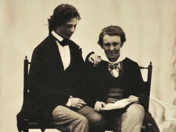 Portrait of two young studients, England