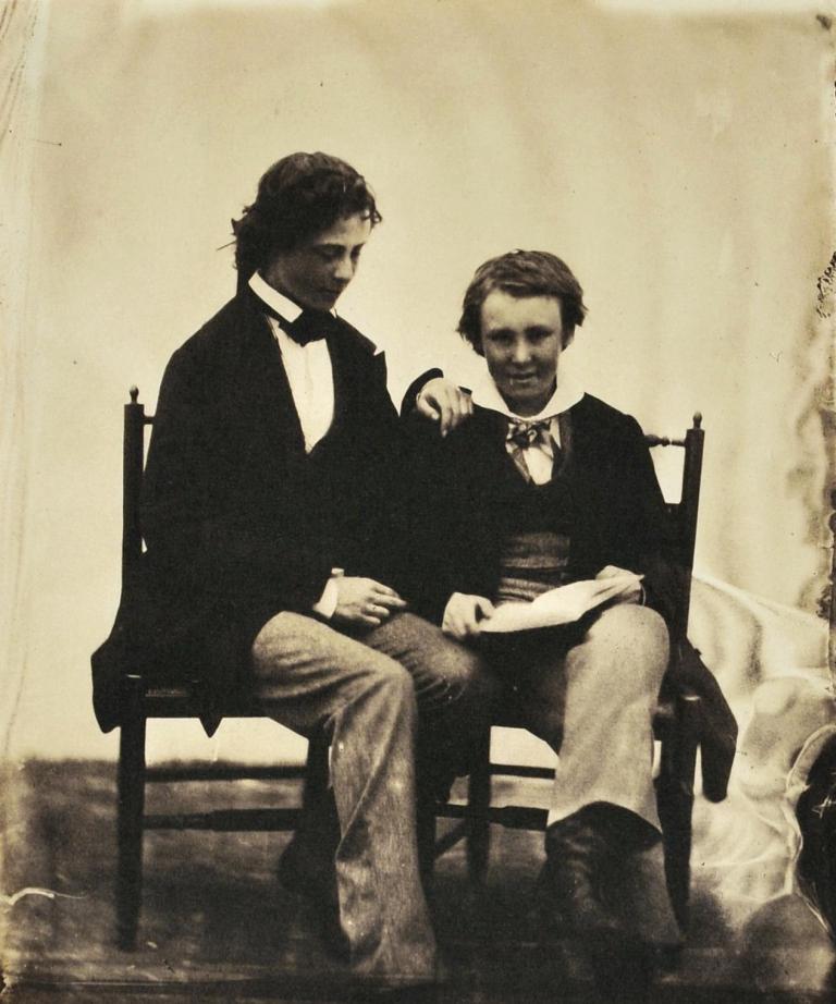 Portrait of two young studients, England