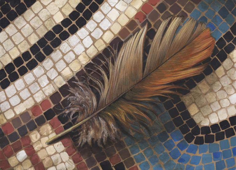 Feather on mosaic