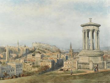 View of Edinburgh with the monument of Dugald Stewart