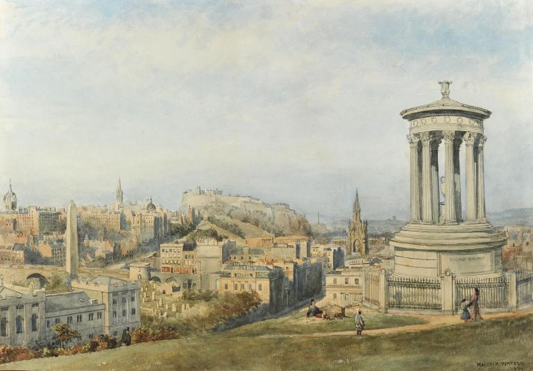 View of Edinburgh with the monument of Dugald Stewart