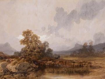 Landscape with rocks, near a pond