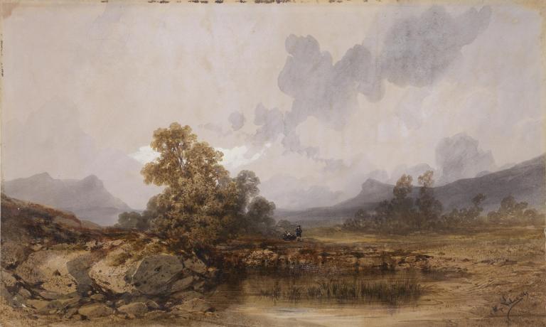 Landscape with rocks, near a pond