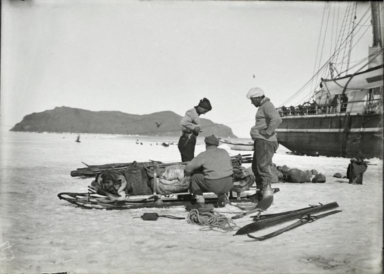 Preparing the sleds near Terra Nova, Cap Evans, jan. 1911