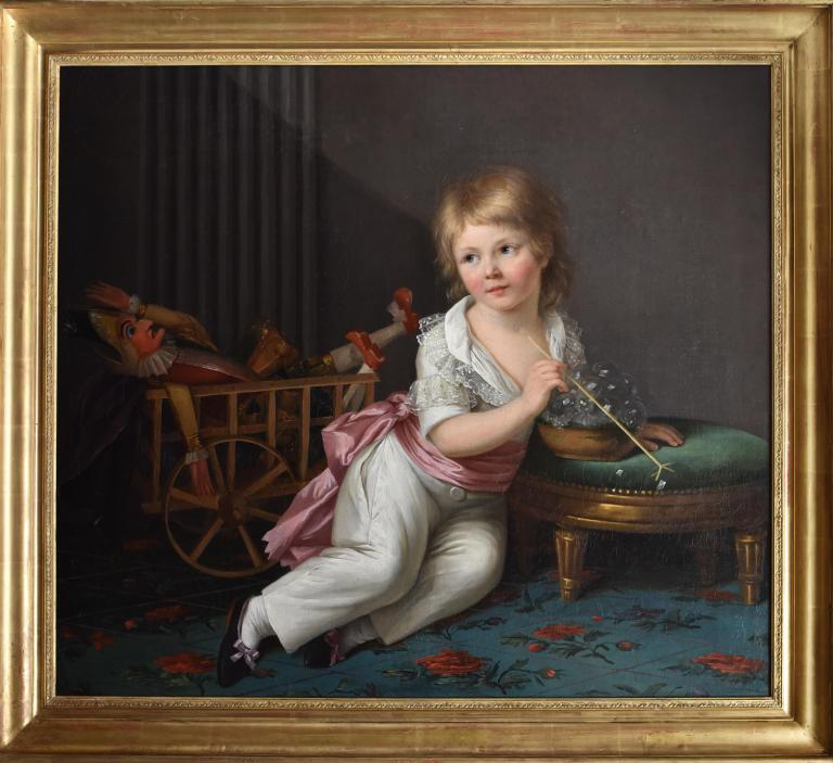 Portrait of Louis Henry Gabiou playing with soap bubbles 