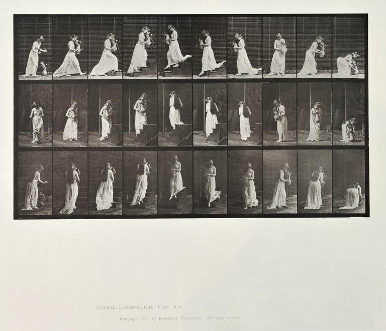 Woman holding flowers, plate of Animal Locomotion