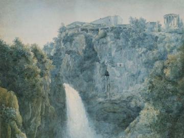 Waterfall, Neptune's Grotto with the Temples of Vesta and Sibyl in Tivoli