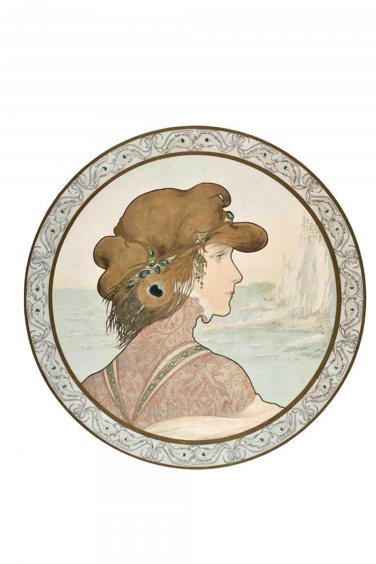 Femme de profil à la plume de paon