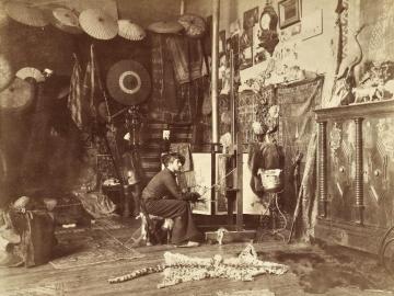 The painter Georges Antoine Rochegrosse in his sudio