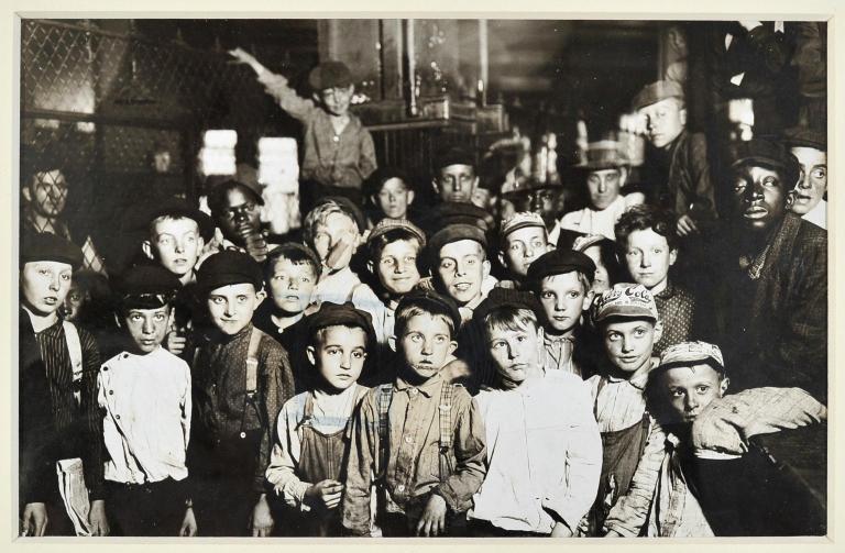 Indianapolis Newsboys Waiting For the Base-Ball Edition in A Newspaper Office. Aug.1908